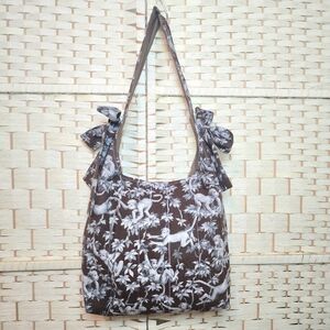 Handmade Quilted Tote Bag With Side Bows Vintage 90s Fabric Lined Inner Pocket